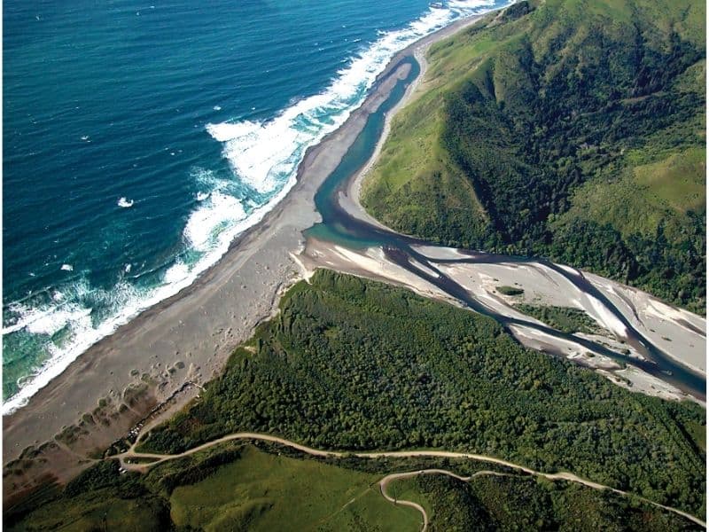 Aerial photo of the mouth of the Mattole River.